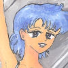 I found a perfect light blue tutu for Ami, never realizing that the model was in almost the exact same pose as the one I had found for Usagi.  I didn't make the blue I used for my picture nearly light enough, however.  And the paper got pretty rumpled, because I had forgotten my sketchbook the weekend I started this, so I grabbed a sheet of computer paper, and then had to transport it home on the bus.