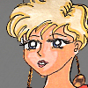 It's funny; I sort of picked orange/coral for Haruka by default, because no one had suggested a color for her, nor orange as a color for anyone else.  But when it was finished and I went to save it on my computer, it turns out I already had a file named "orangeharuka.jpg"!  (You can see it on the Sailor Moon - Singles - Uranus page.)  I guess I subconciously associate her with orange after all?  It helped that I wanted to base Haruka's pose off of Twiggy (who she kind of reminds me of) and this is the very dress (nearly same color and everything) that Twiggy was wearing in the reference shot.