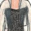 The black part of this dress could either be silk or satin, and the white overjacket should be made out of a white sheer material.